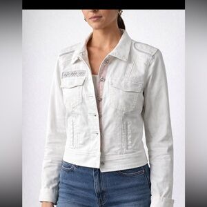 White House Black Market White Utility Jacket Women’s 12 Embellished Military